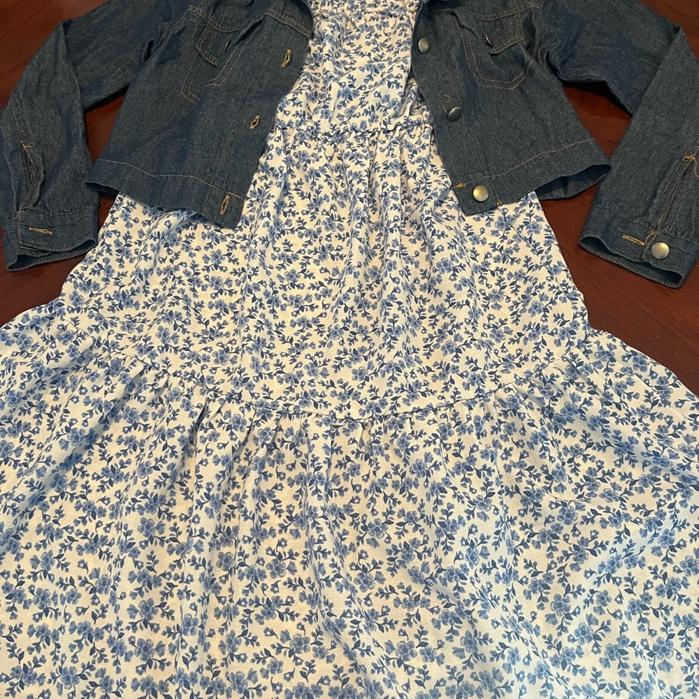Oh Denim Jacket with Blue Floral Dress A144